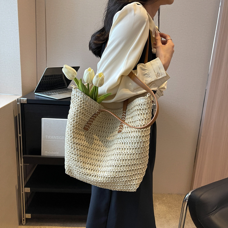 A4トートバッグ ナチュラル麦わら風トートバッグ