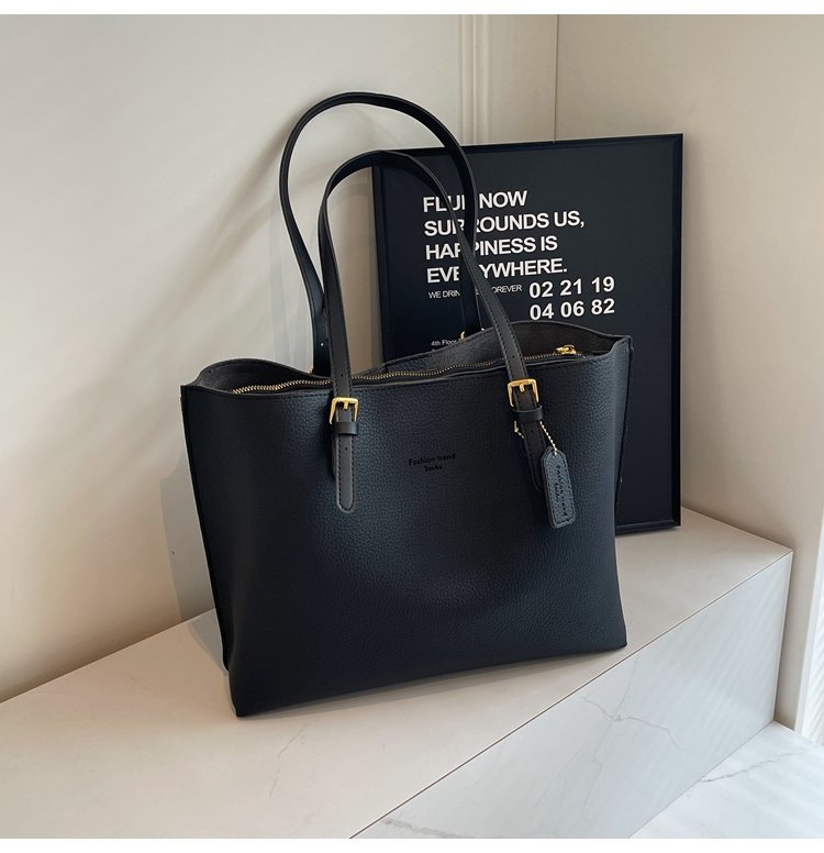 A4トートバッグ シンプル大容量レザー調トートバッグ