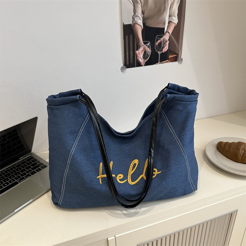 A4トートバッグ あいさつ刺繍のゆったりトート