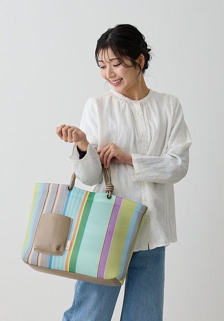A4トートバッグ 爽やか縞模様の日常トート