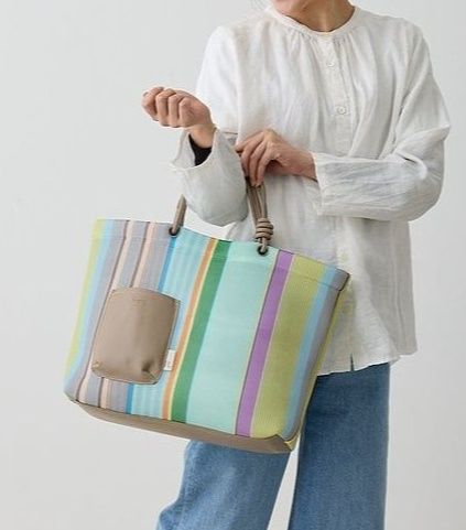 A4トートバッグ マルチストライプ 上品トート
