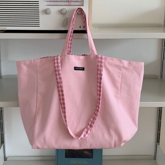 A4トートバッグ リバーシブル ダブルハンドル チェックアクセント