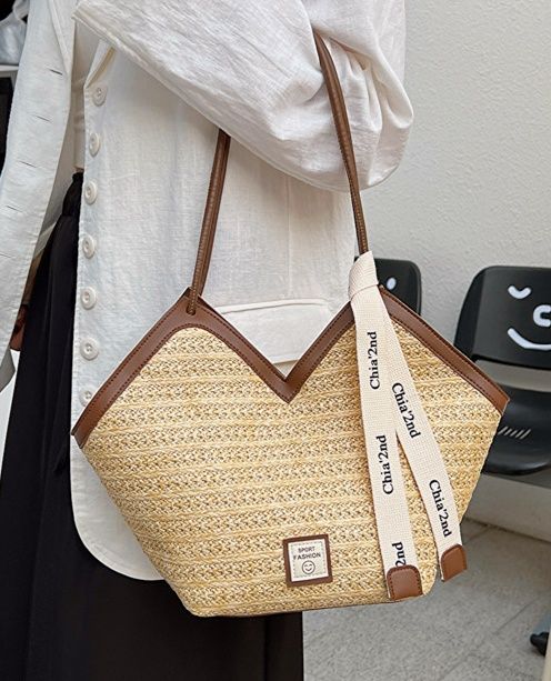 A4トートバッグ 麦わら風編み込みトートバッグ