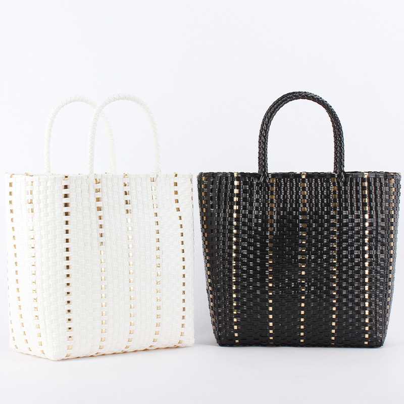 A4トートバック 籠編みメタル装飾トートバッグ