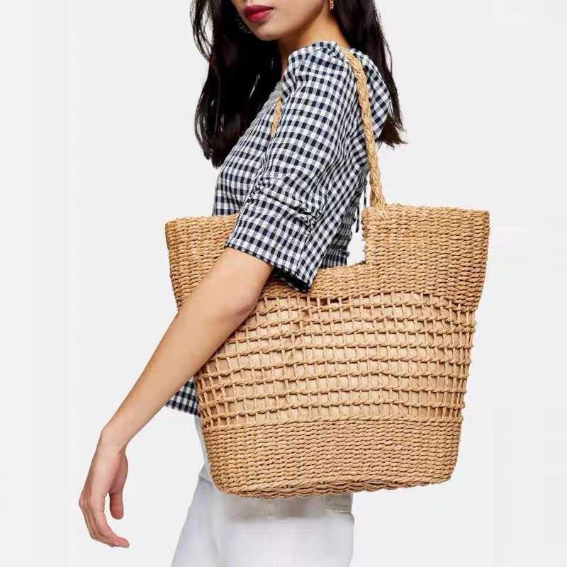 A4トートバッグ 夏の風合い 手編み開閉式かごトートバッグ