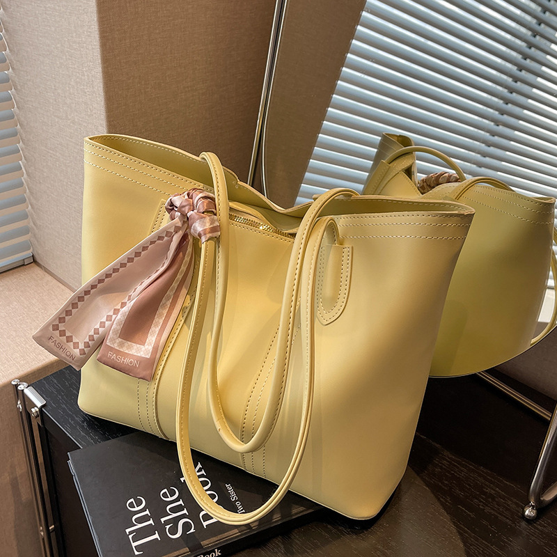 A4トートバッグ スカーフ付き上品シンプルトートバッグ
