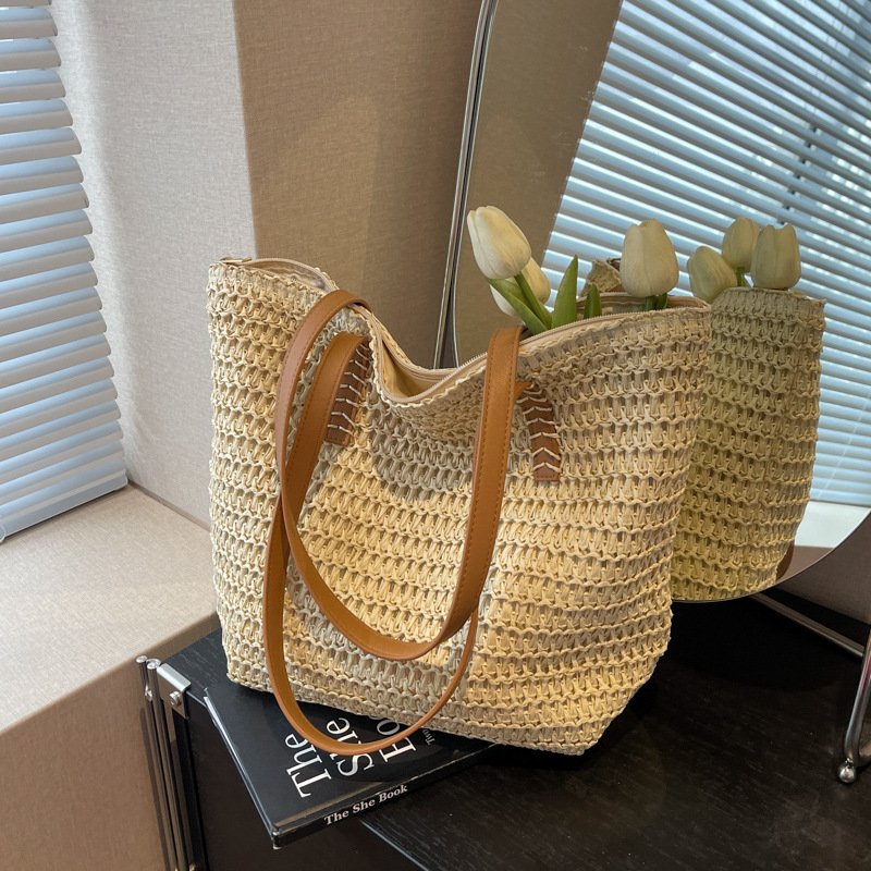 A4トートバッグ ナチュラル麦わら風トートバッグ