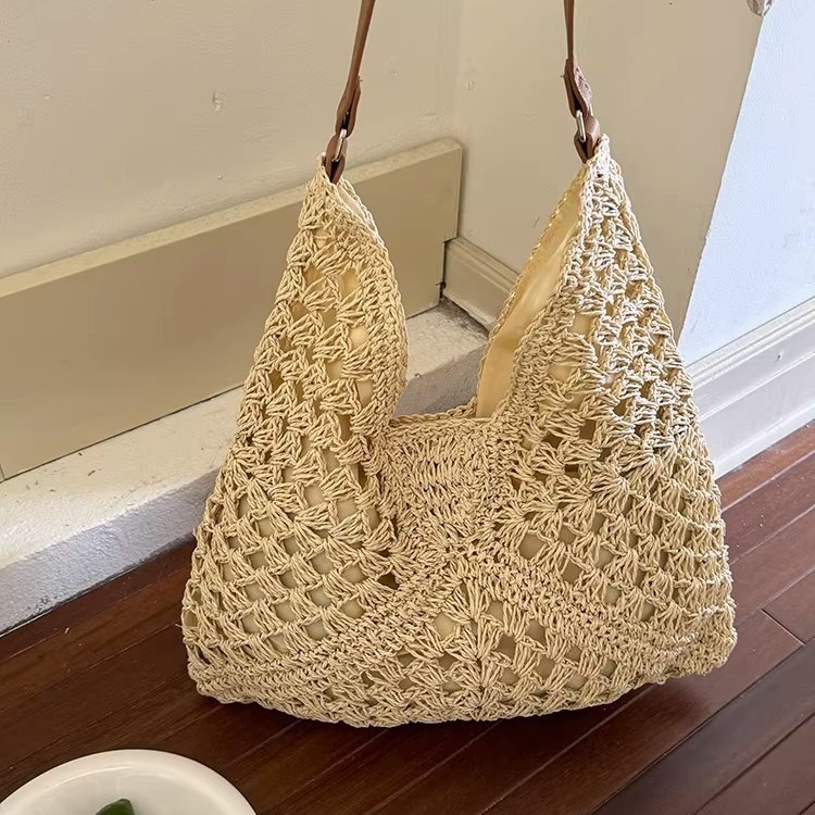 A4トートバッグ 草編み風ナチュラルショルダートート