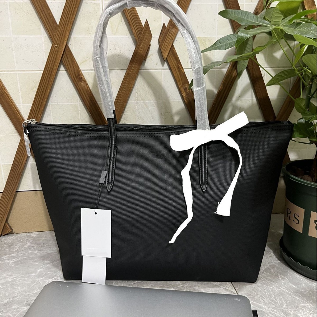A4トートバッグ リボン付き上品シンプルトート