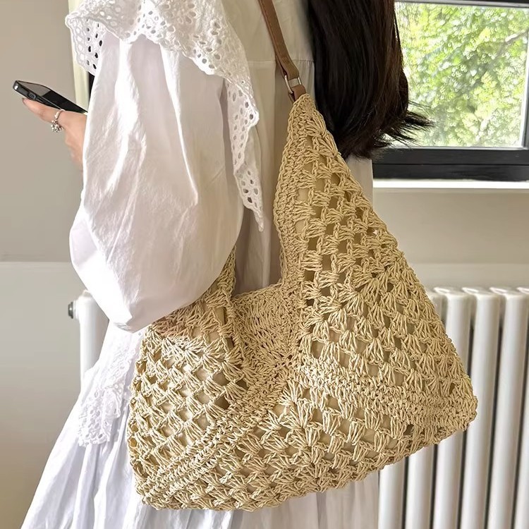 A4トートバッグ 草編み風ナチュラルショルダートート