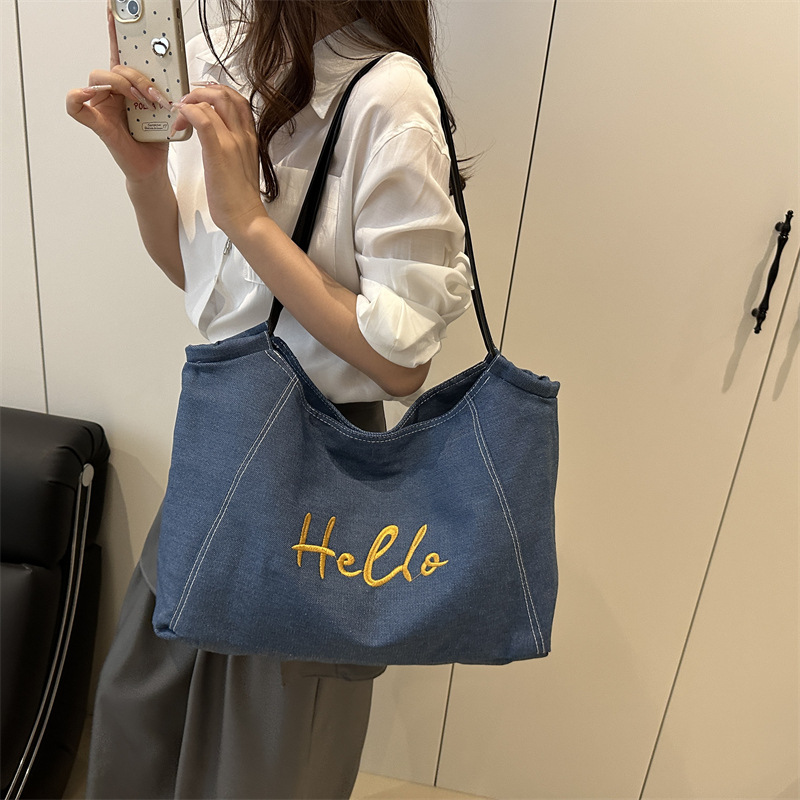 A4トートバッグ あいさつ刺繍のゆったりトート