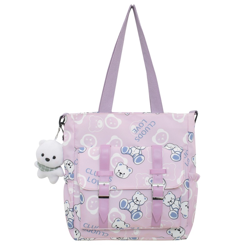 A4トートバッグ くまさん模様のふわもこポケットトート