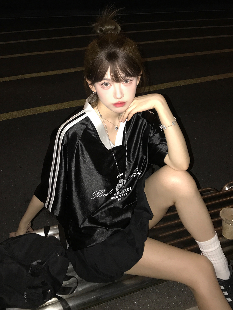 ジャージ レディース スポーティー風 光沢 半袖トップス
