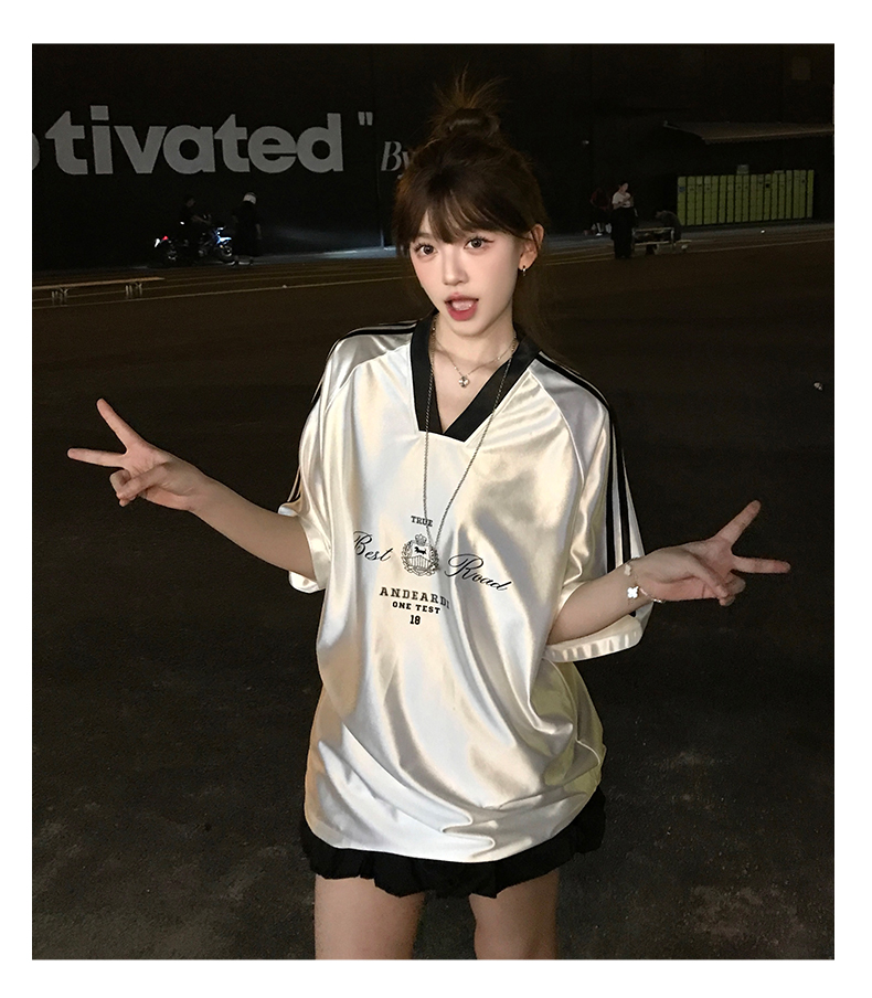 ジャージ レディース スポーティー風 光沢 半袖トップス