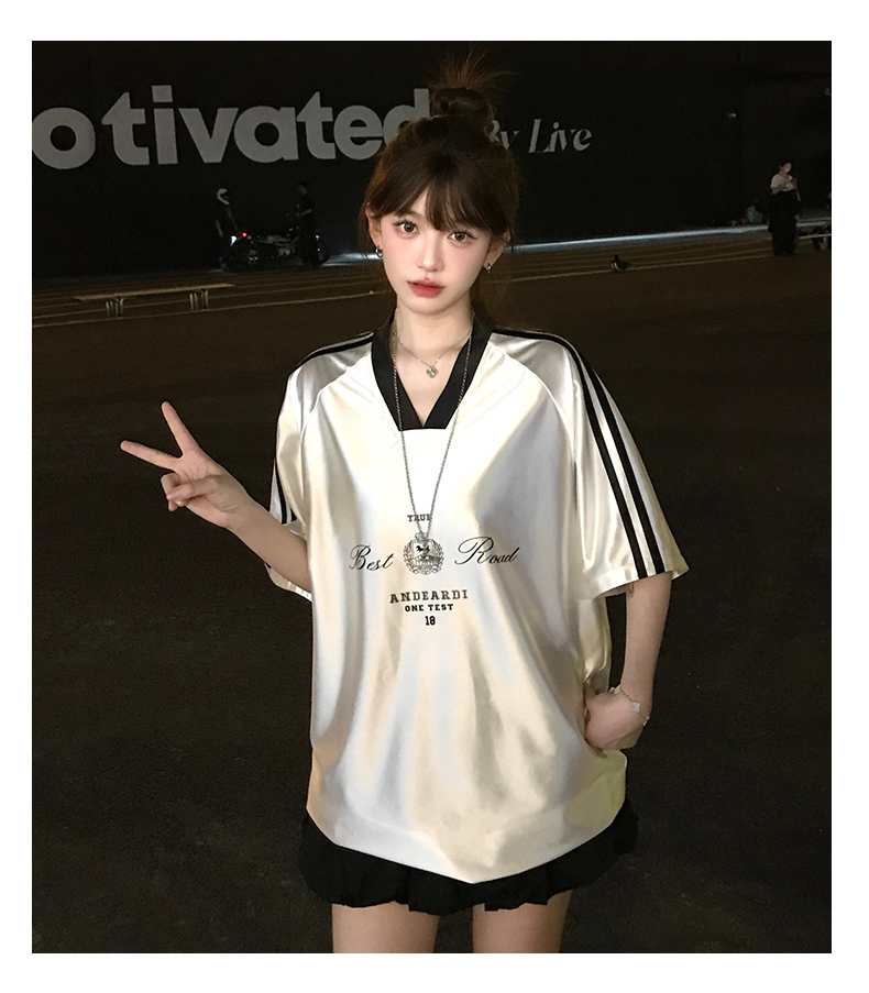 ジャージ レディース スポーティー風 光沢 半袖トップス