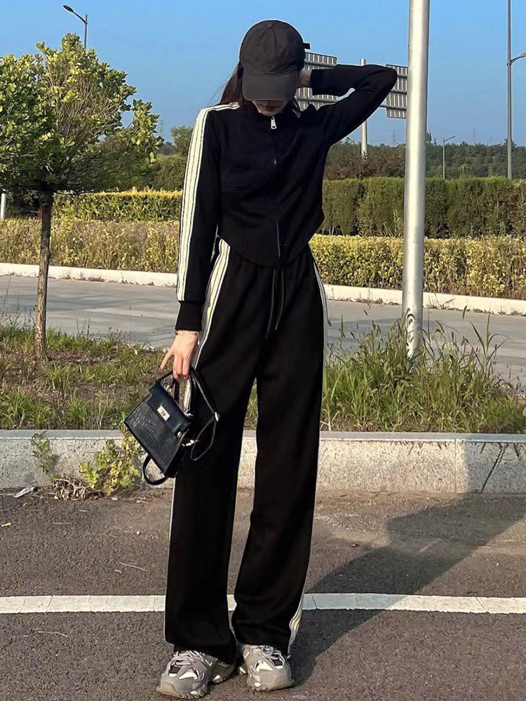 ジャージ レディース シンプルラインストレートジャージ 上下セット