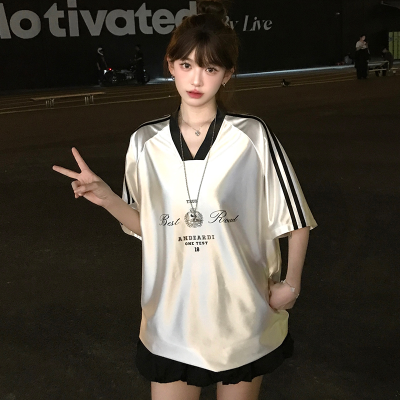ジャージ レディース スポーティー風 光沢 半袖トップス