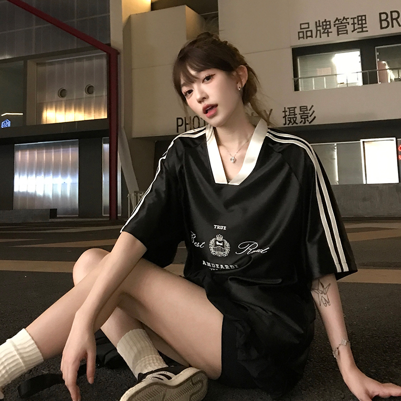 ジャージ レディース スポーティー風 光沢 半袖トップス