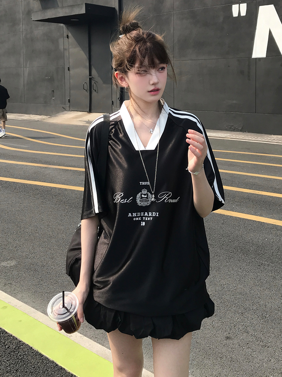 ジャージ レディース スポーティー風 光沢 半袖トップス