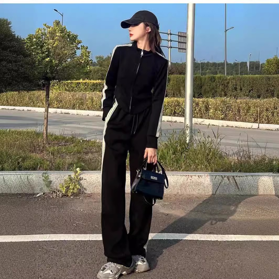 ジャージ レディース シンプルラインストレートジャージ 上下セット