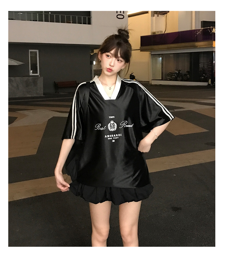 ジャージ レディース スポーティー風 光沢 半袖トップス
