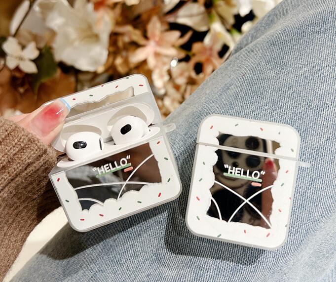 Airpodsケース AirPods pro3対応 ミラー付き保護ケース かわいいドット柄カバー