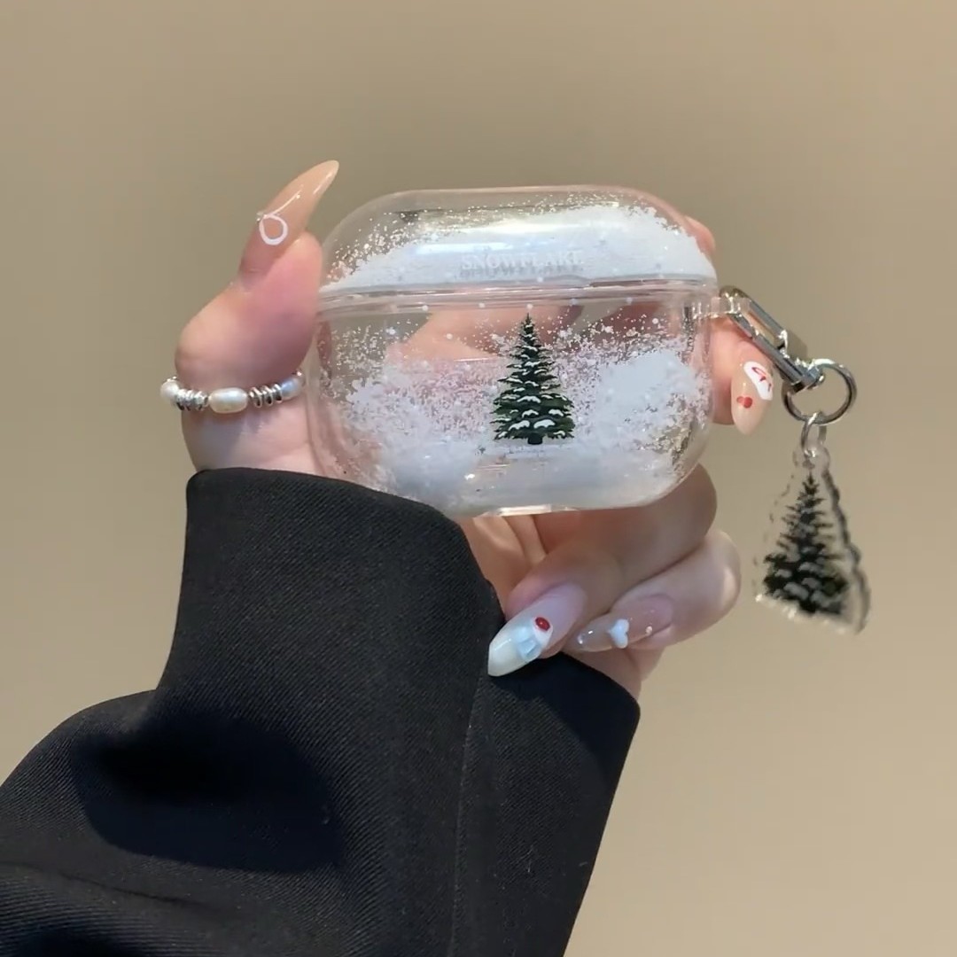 Airpodsケース AirPods Pro 第二世代 スノードーム風雪景色モミの木付き保護ケース
