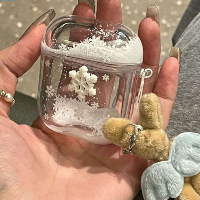 雪の結晶 ミニスノードーム かわいい ぬいぐるみ クリア AirPods/AirPodsproケース