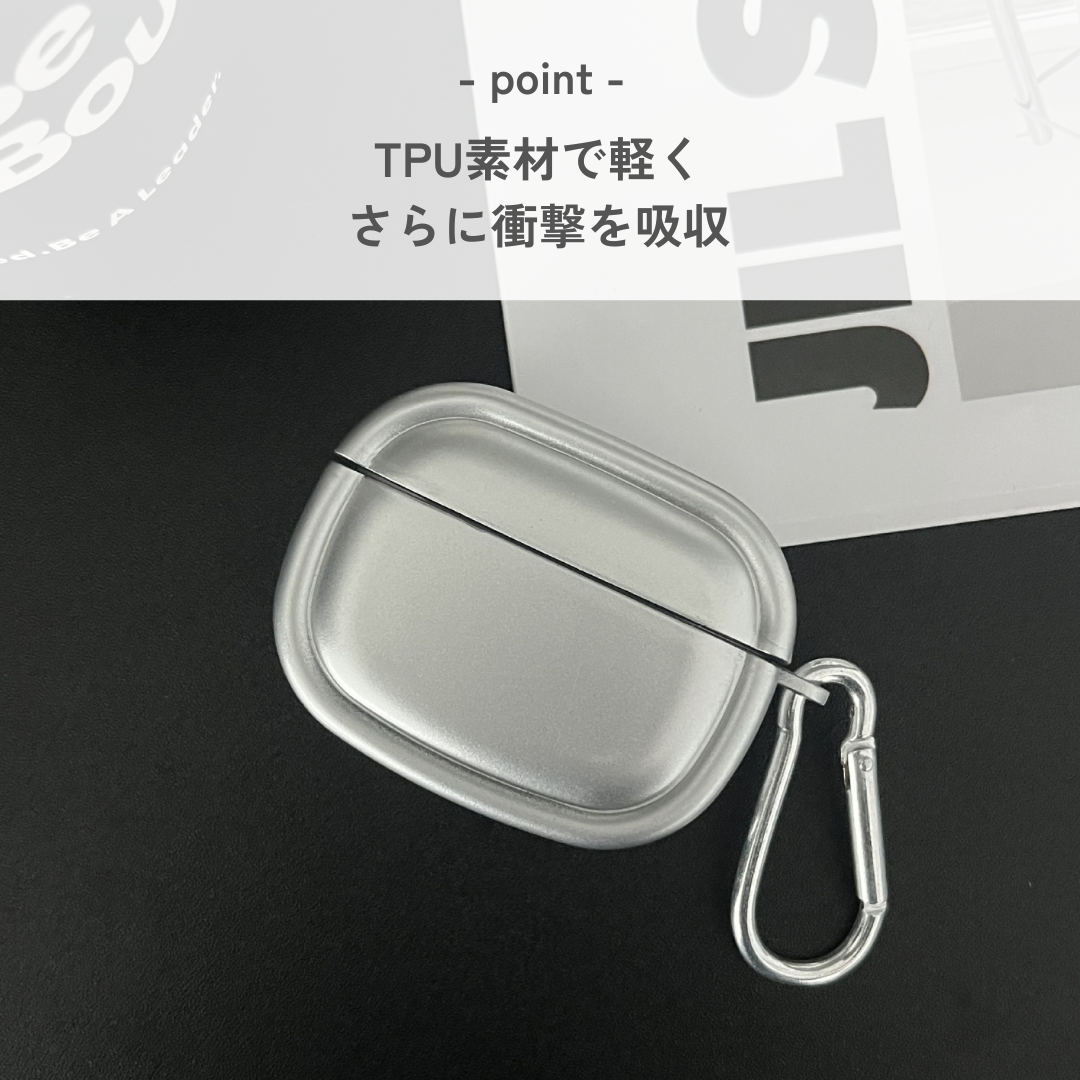 スタイリッシュ シルバー風 カラビナ付き AirPods/AirPodsproケース
