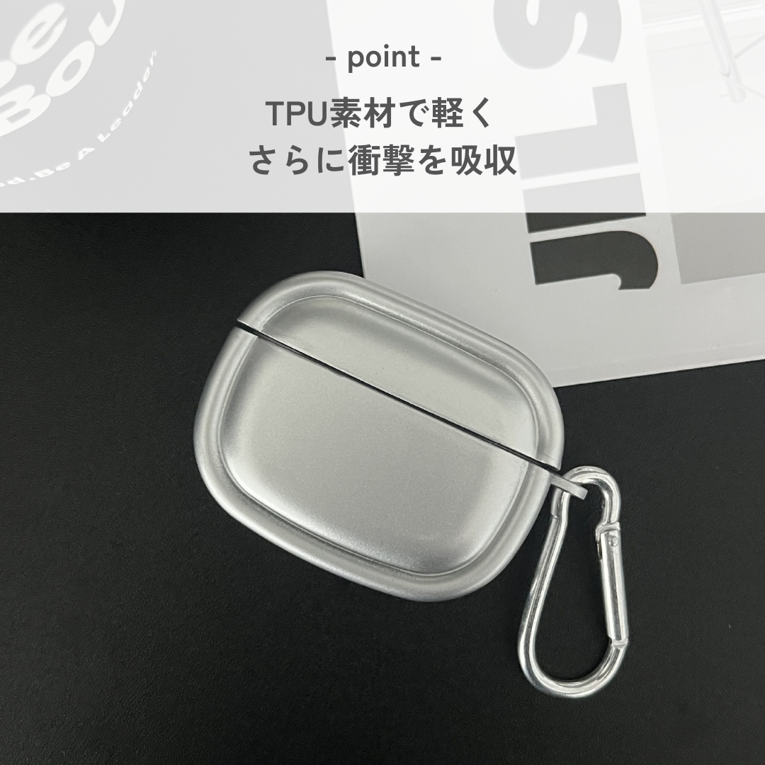 スタイリッシュ　シルバー風　カラビナ付き　AirPods/AirPodsproケース