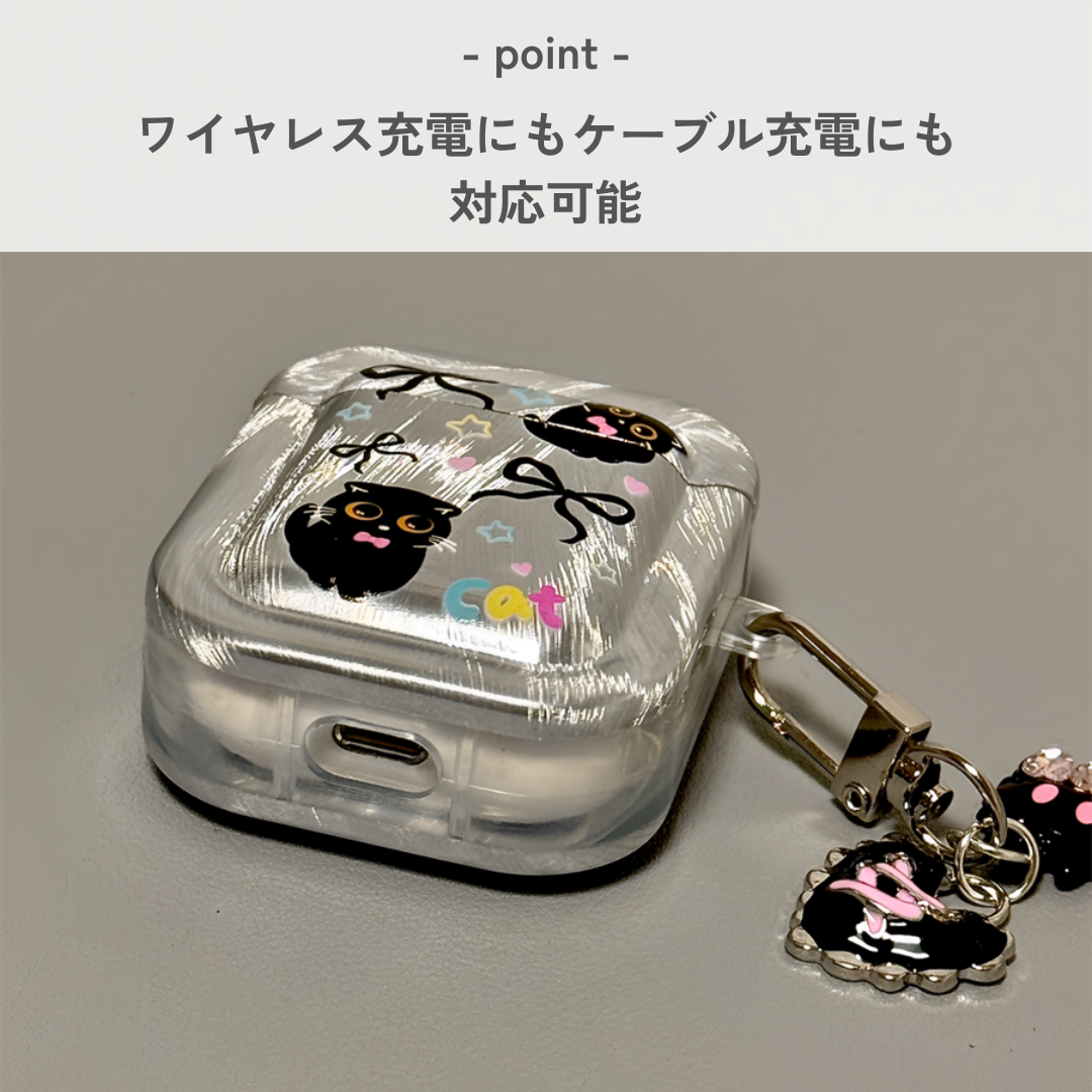 くろねこリボン メタリック AirPods/AirPodsproケース