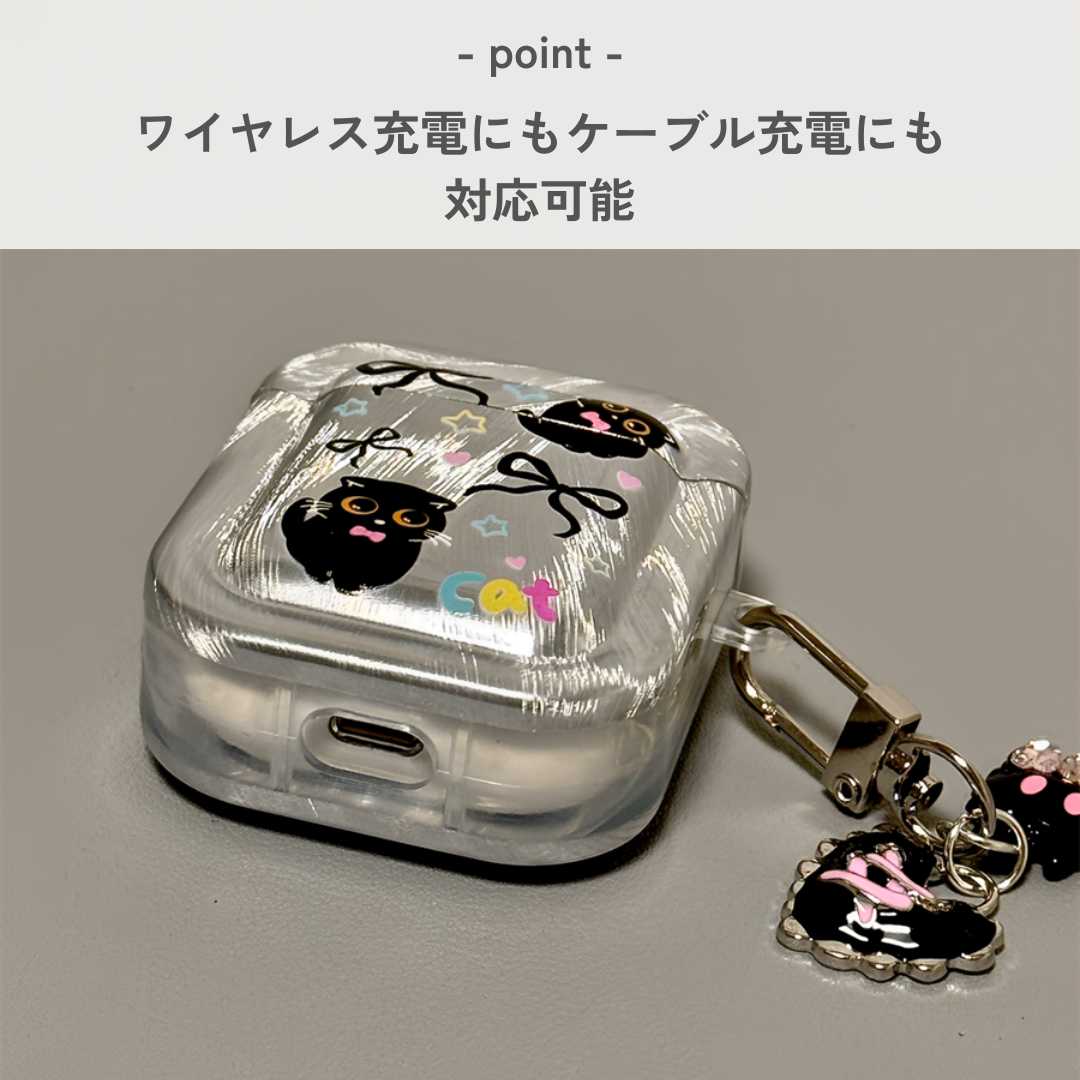 くろねこリボン メタリック AirPods/AirPodsproケース