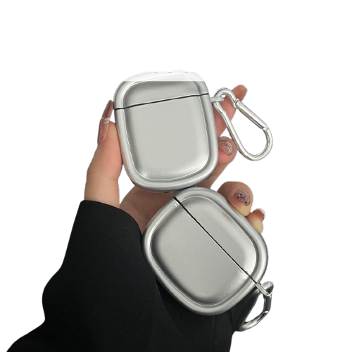 スタイリッシュ シルバー風 カラビナ付き AirPods/AirPodsproケース