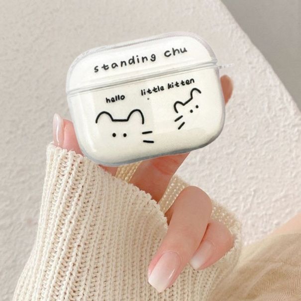 Airpodsケース 二匹の子猫イラスト透明保護ケース