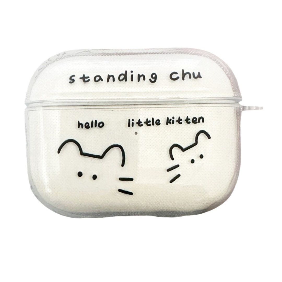 Airpodsケース 二匹の子猫イラスト透明保護ケース