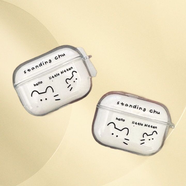 Airpodsケース 二匹の子猫イラスト透明保護ケース