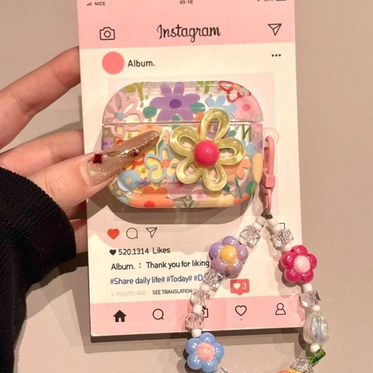 Airpodsケース AirPods Pro 第三世代 立体花モチーフ付き花柄透明保護ケース