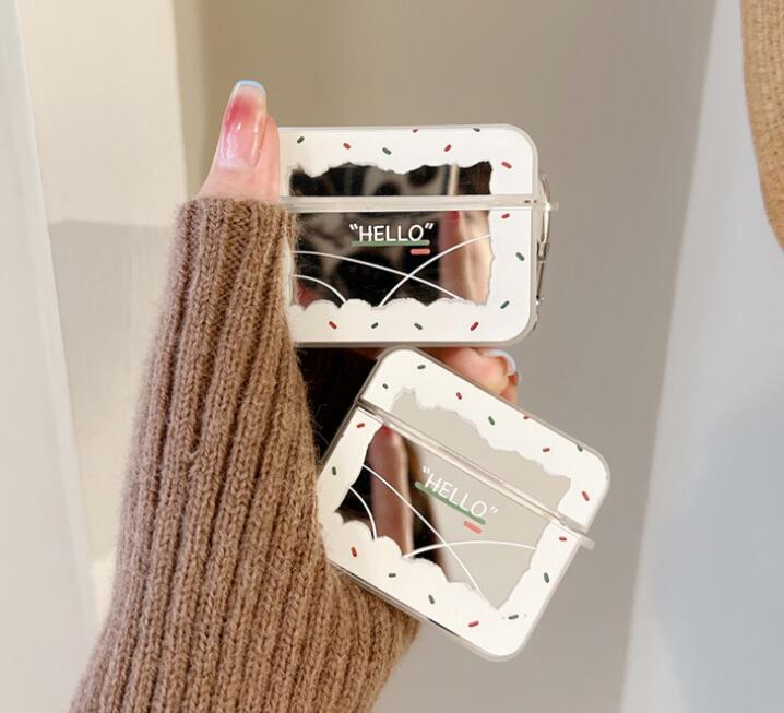 Airpodsケース AirPods pro3対応 ミラー付き保護ケース かわいいドット柄カバー