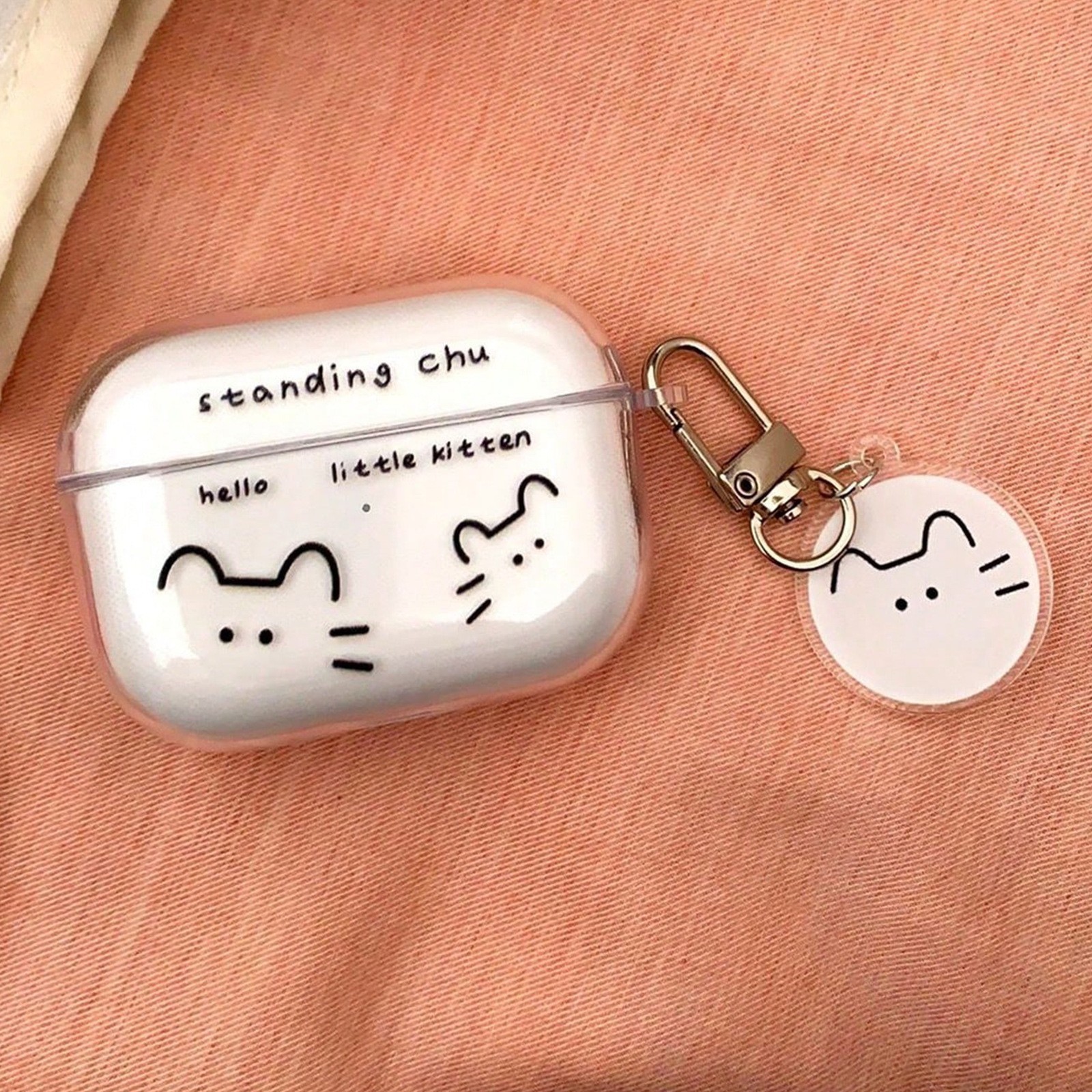 Airpodsケース 二匹の子猫イラスト透明保護ケース