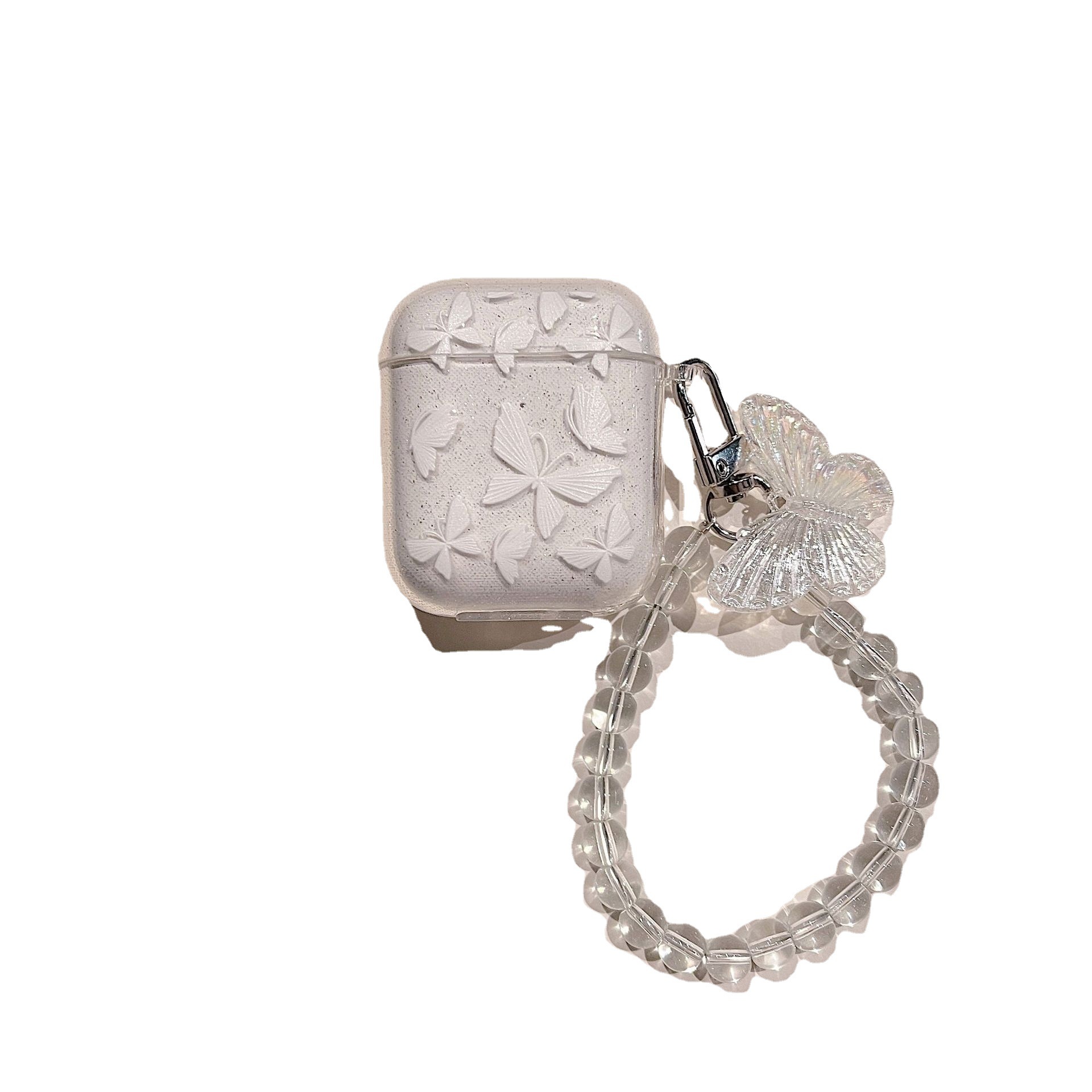 Airpodsケース 蝶々モチーフ付きビーズストラップ花柄保護ケースAirPods Pro 第三世代