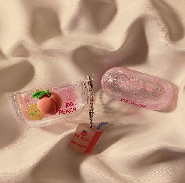 Airpodsケース AirPods pro3対応 桃柄透明保護ケース キーホルダー付き