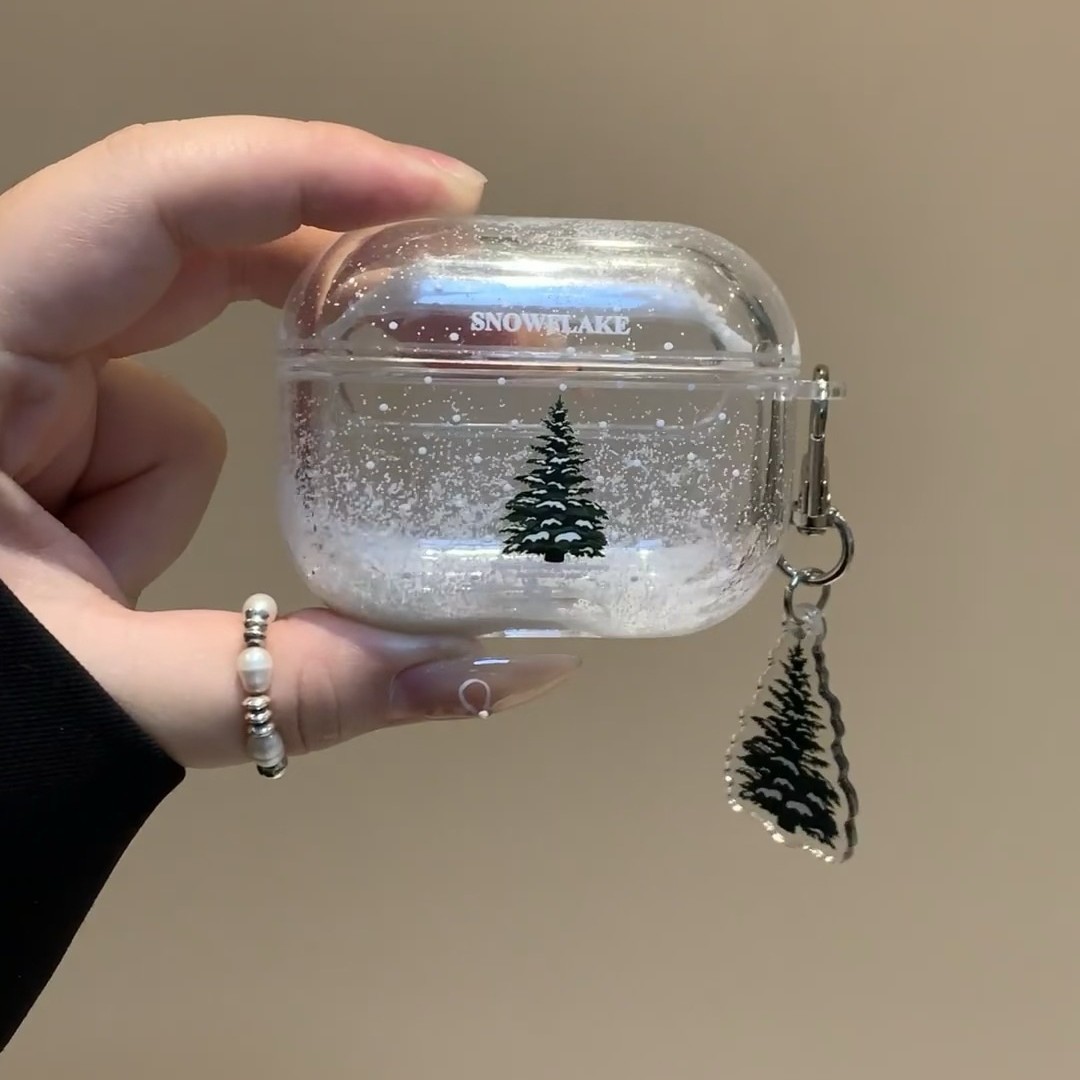 Airpodsケース AirPods Pro 第二世代 スノードーム風雪景色モミの木付き保護ケース