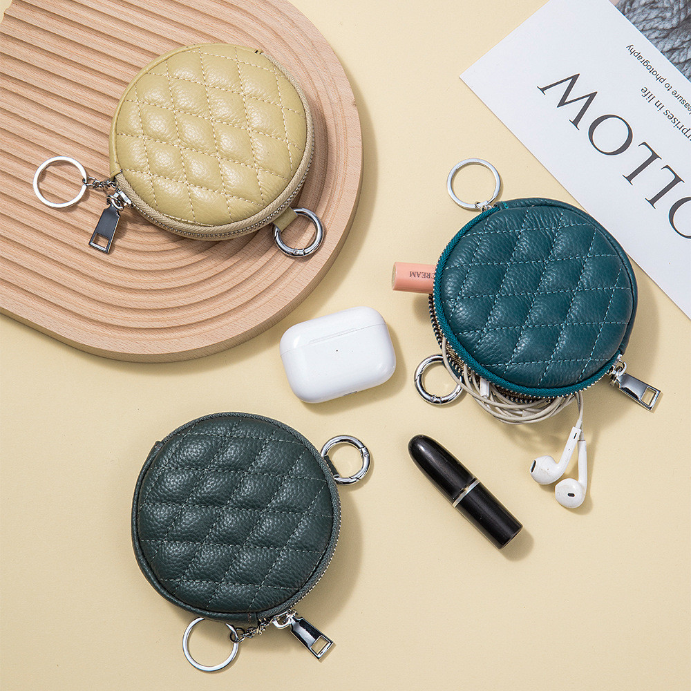 Airpodsケース  丸型本革キルティングケース