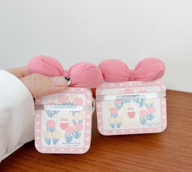 Airpodsケース 花柄うさぎ耳保護ケース AirPods pro3対応 可愛い保護カバー
