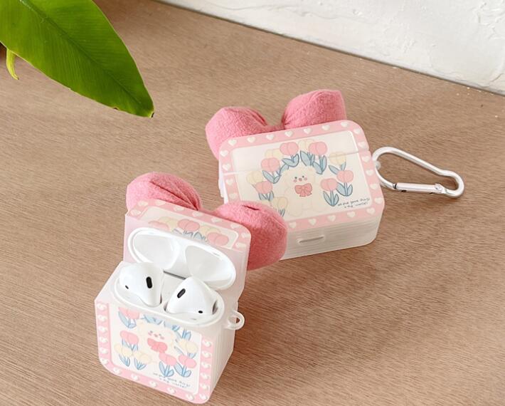 Airpodsケース 花柄うさぎ耳保護ケース AirPods pro3対応 可愛い保護カバー