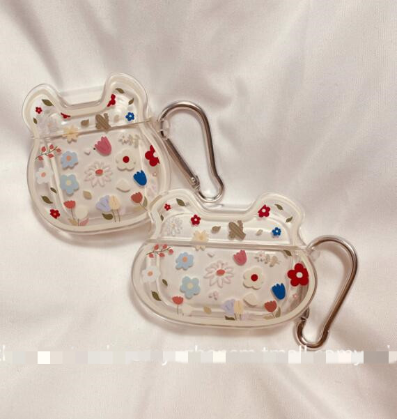 Airpodsケース AirPods pro3対応 花柄透明エアポッズプロ第三世代保護ケースキーホルダー付き