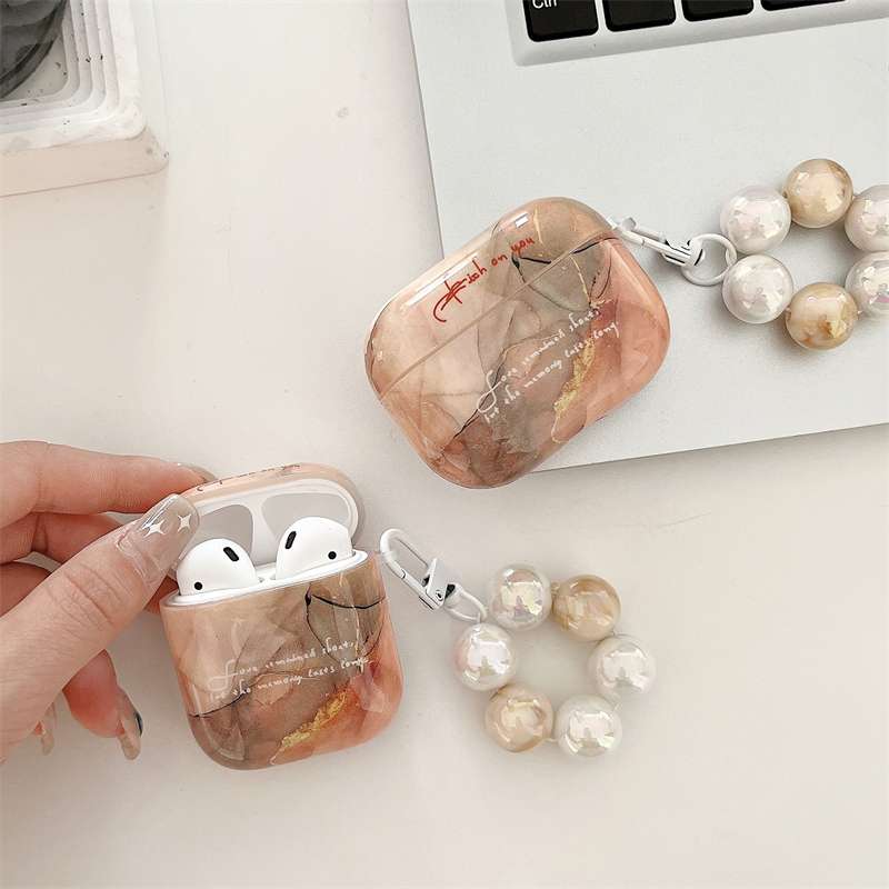 大理石風AirPodsproケース パールチャーム付き
