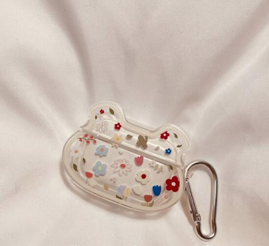 Airpodsケース AirPods pro3対応 花柄透明エアポッズプロ第三世代保護ケースキーホルダー付き