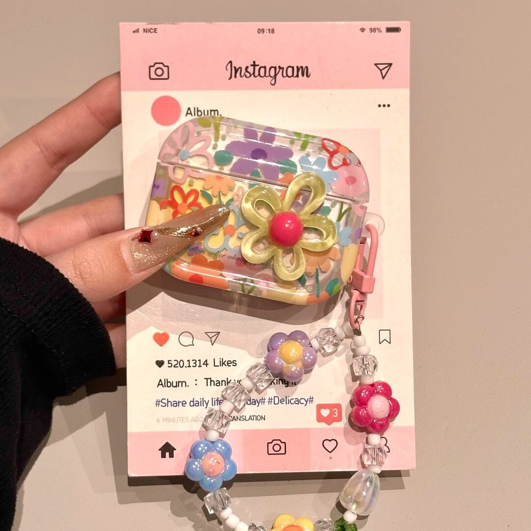 Airpodsケース AirPods Pro 第三世代 立体花モチーフ付き花柄透明保護ケース