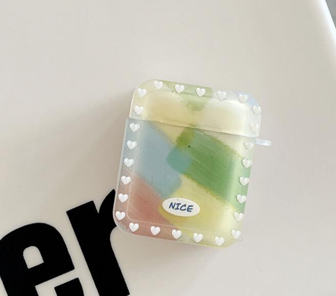 Airpodsケース 透明グラデーション保護ケース AirPods pro3対応 ハート装飾付き